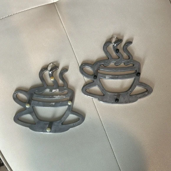 Vintage- Copco Silver Steaming Coffee Cup Trivets/Wall Hanging- Set of 2